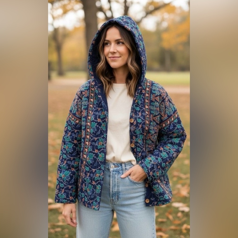 EARTHBOUND Floral Blue Puffer Jacket